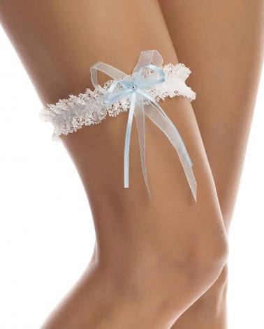 Liguero de novia en encaje blanco con lazo azul