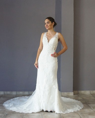 Vestido de Novia Corte Sirena de Encaje Espalda Ilusión Bordada