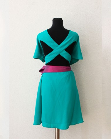 Vestido Aqua con Espalda Cruzada