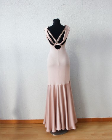 Vestido largo Rosa Palo con espalda joya