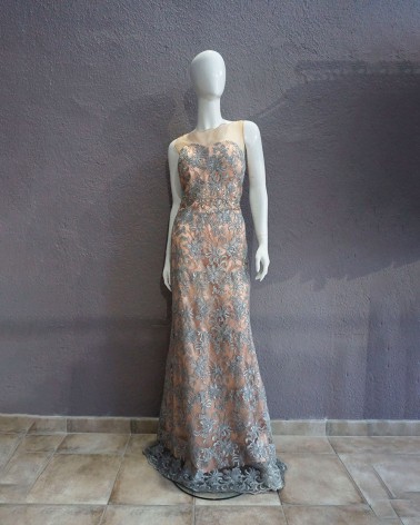Vestido Nude con Pedrería Plata