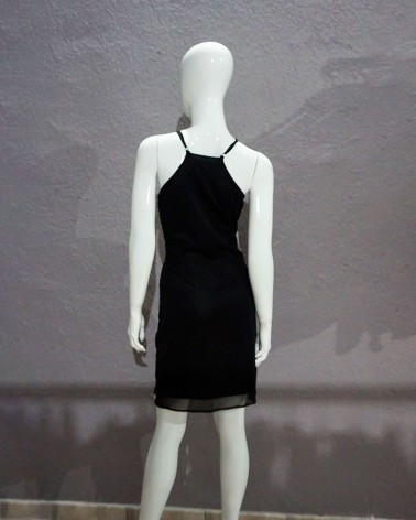 Vestido middi de fiesta negro con bordado de lentejuelas doradas