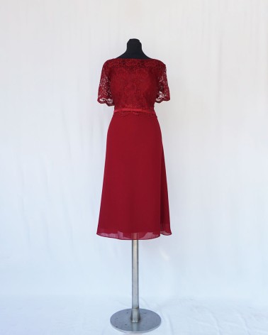 Vestido de fiesta corto  de gasa y encaje Rojo    LACR8198
