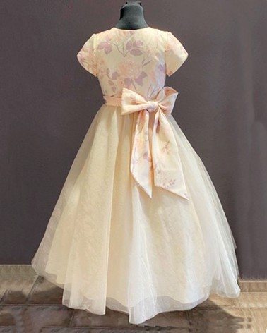 Vestido Comunión Manga Corta Diseño Floral Color Melocotón