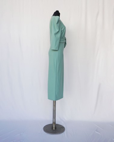 Vestido  manga larga midi escote en V  color verde LAC1281a
