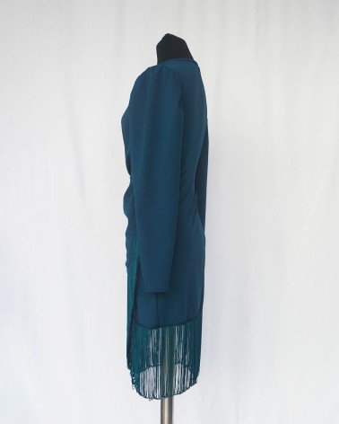 Vestido corto flecos manga larga escote en V LAC01193a