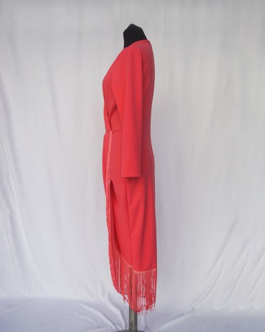 Vestido midi manga larga con escote en V y flecos  LAC01196