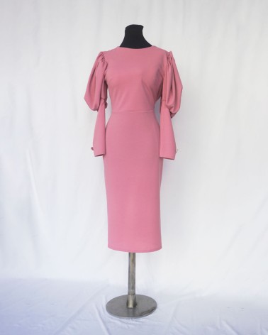 Vestido tubo de manga larga abullonada espalda abierta rosa      LAC9267b