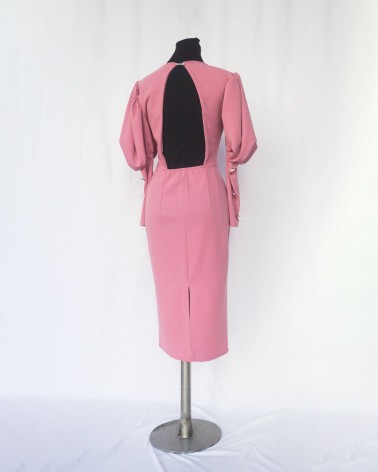 Vestido tubo de manga larga abullonada espalda abierta rosa      LAC9267b