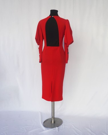 Vestido tubo de manga larga abullonada espalda al aire rojo    LAC9267c