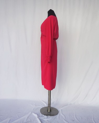 Vestido midi de manga larga rojo