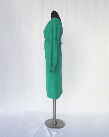 Vestido  de manga larga tipo murciélago con puño fruncido, elástico en cintura en color verde  LAC01228a
