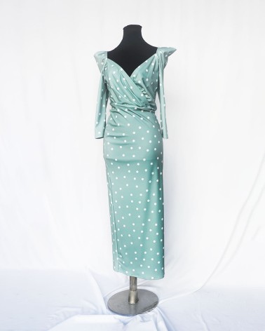 Vestido de manga larga de lunares blanco y verde pastel