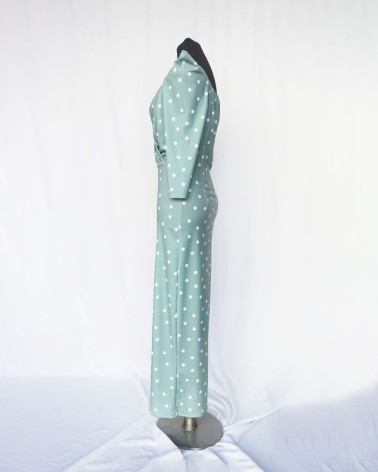Vestido de manga larga de lunares blanco y verde pastel