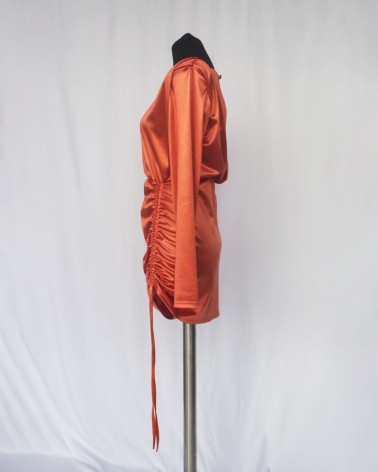 Vestido corto de manga larga teja