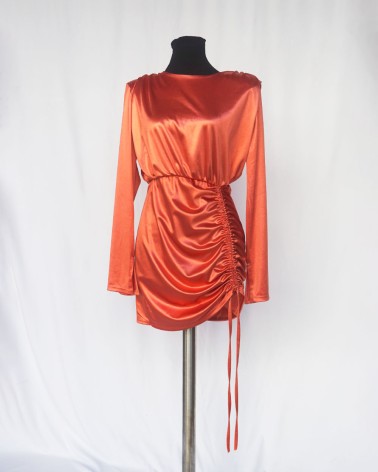 Vestido corto de manga larga teja