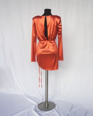 Vestido corto de manga larga teja