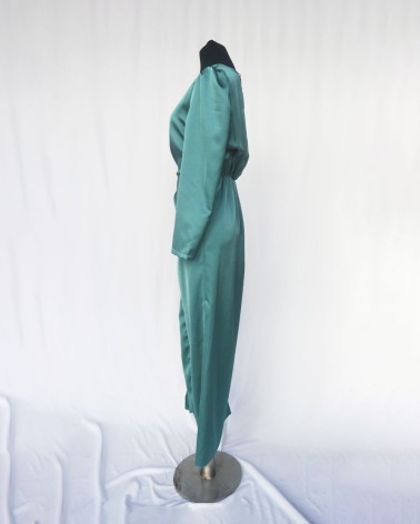 Vestido de manga larga de raso verde   LAC21684b