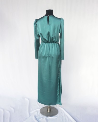 Vestido de manga larga de raso verde