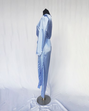 Vestido de manga larga de raso azul cielo   LAC21684c