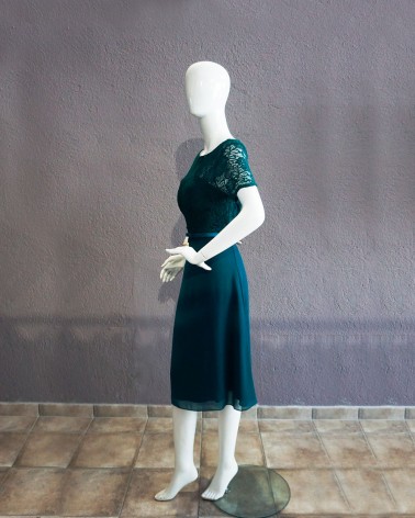Vestido midi verde petróleo con encaje floral