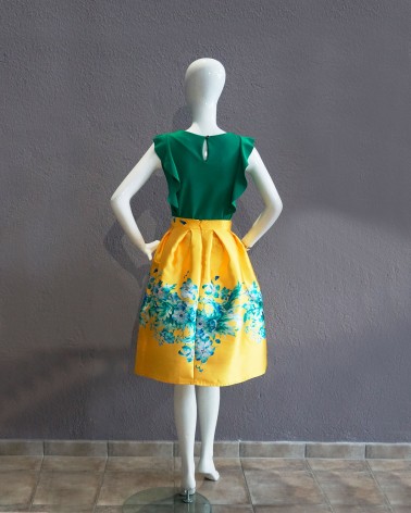 Falda de Fiesta Corta amarilla diseño floral