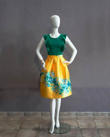 Falda de Fiesta Corta amarilla diseño floral