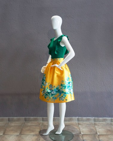 Falda de Fiesta Corta amarilla diseño floral