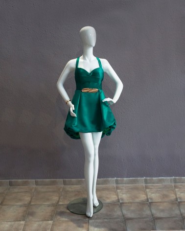 Vestido Verde Satinado de Tirantes
