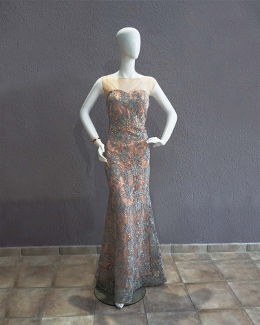 Vestido Nude con Pedrería Plata