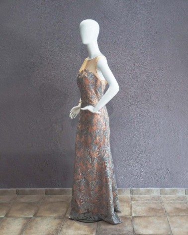 Vestido Nude con Pedrería Plata