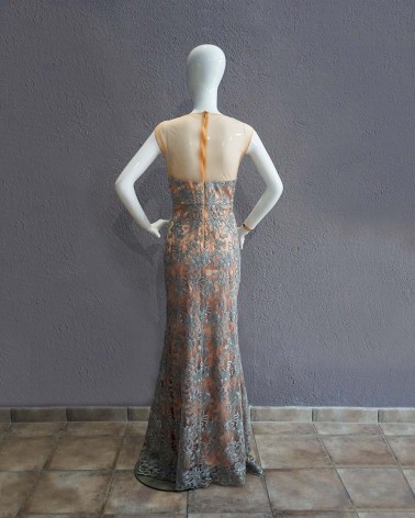 Vestido Nude con Pedrería Plata