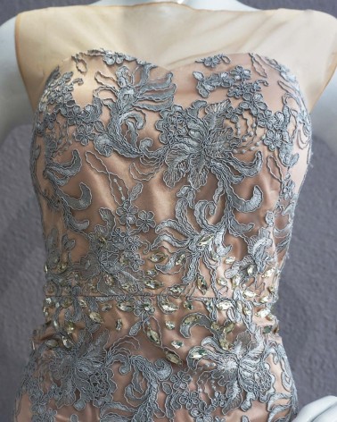 Vestido Nude con Pedrería Plata