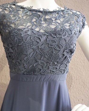 Vestido Largo Fiesta Azul Grisáceo con encaje