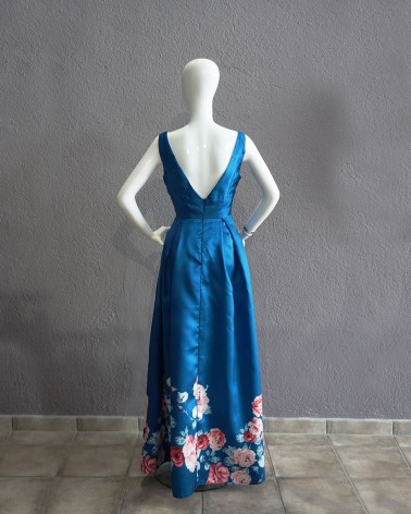Vestido Fiesta Largo azul marino con motivos florales