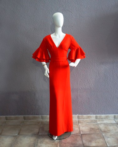 Vestido Fiesta Rojo Largo con manga flamenca convolante