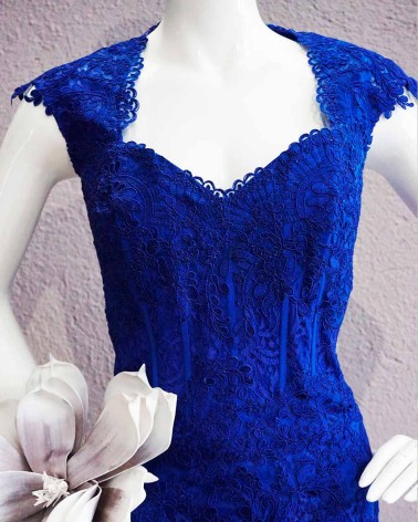 Vestido Largo Azul Encaje corte sirena