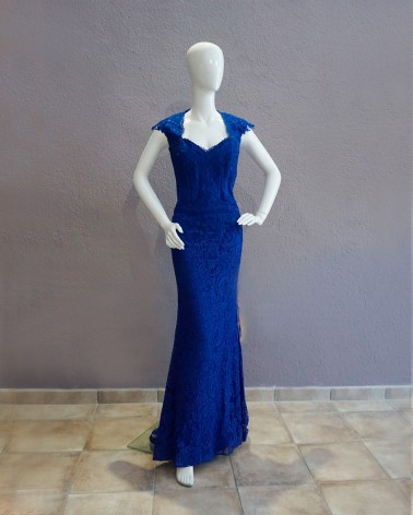 Vestido Largo Azul Encaje corte sirena