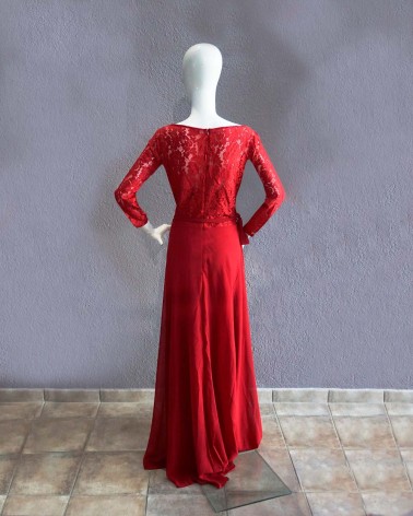Vestido Largo De Encaje Rojo LAC6821R
