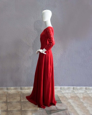 Vestido Largo De Encaje Rojo