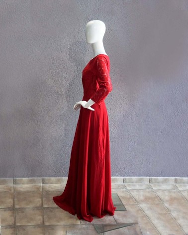 Vestido Largo De Encaje Rojo LAC6821R
