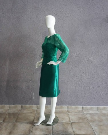 Vestido Midi Verde de encaje y falda de tubo