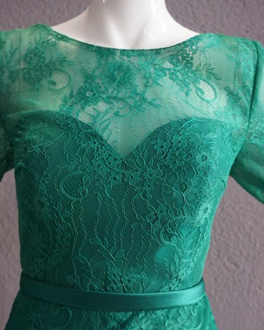 Vestido Midi Verde de encaje y falda de tubo