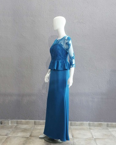 Vestido largo de fiesta tul y pedrería azul