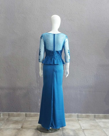 Vestido largo de fiesta tul y pedrería azul