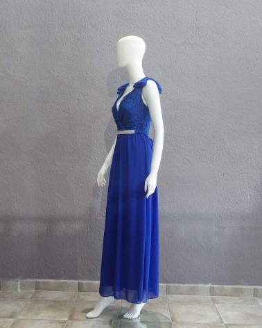 Vestido largo de fiesta Azul eléctrico con lazos