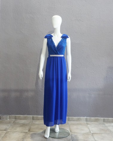 Vestido largo de fiesta Azul eléctrico con lazos