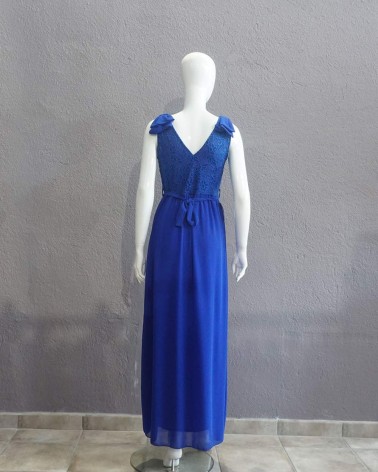 Vestido largo de fiesta Azul eléctrico con lazos