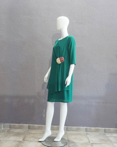 Vestido de fiesta corto manga larga color Verde