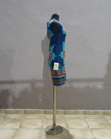 Vestido de Fiesta entallado Azul con  Estampado Geométrico